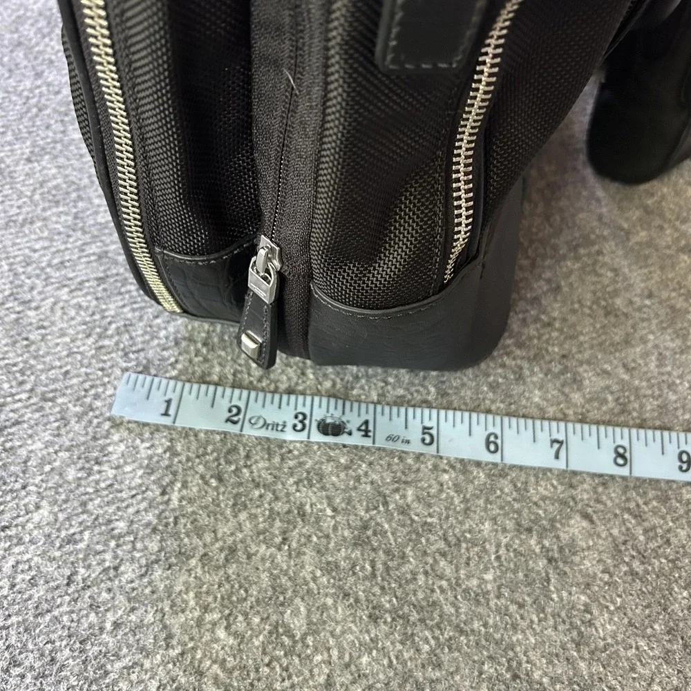 TUMI Black Ballistic Nylon Croc Embossed Leather Laptop Briefcase Bag